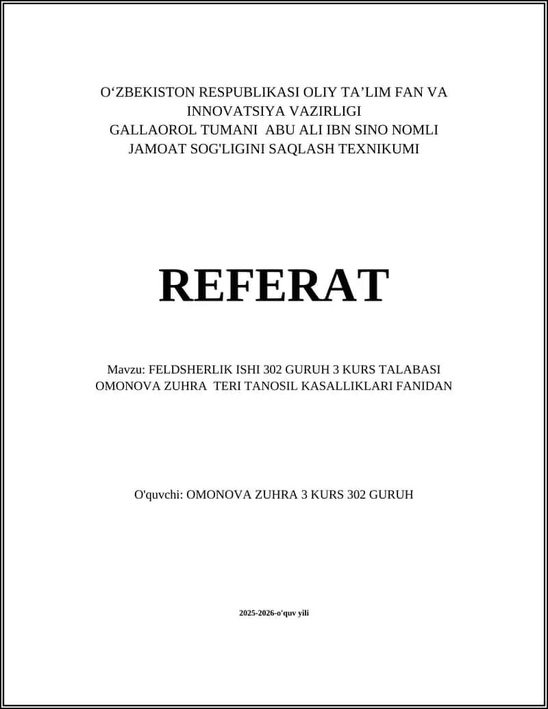 Teri-tanosil kasalliklarining umumiy tasnifi 1