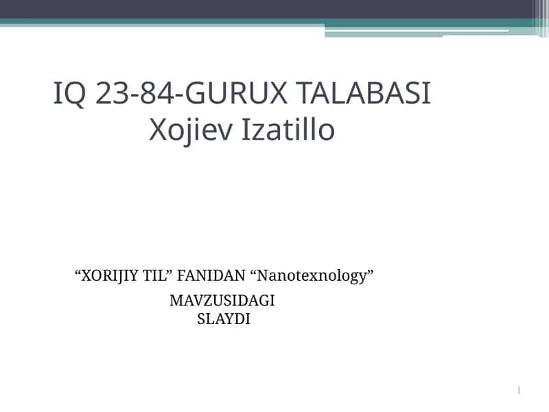 Nanotexnology 1