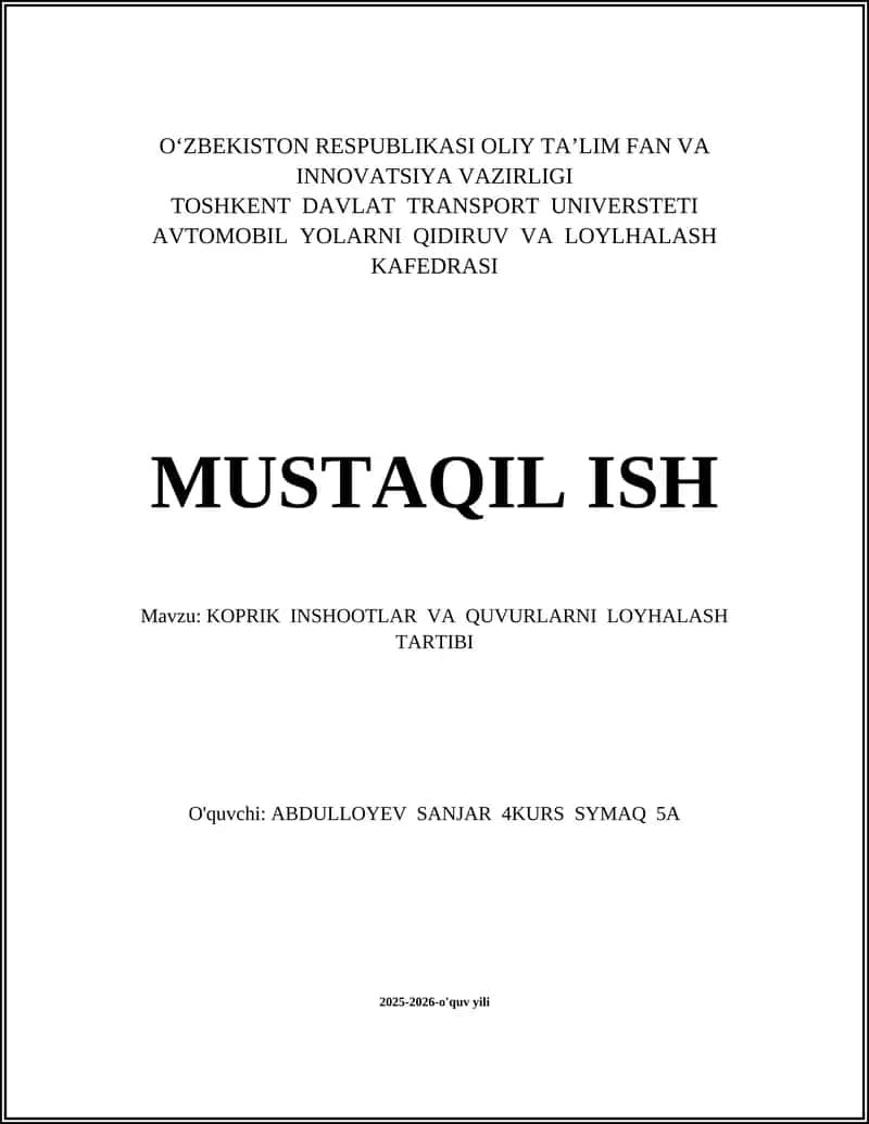 Ko'prik Inshootlar va Quvurlarni Loyihalash Tartibi 1