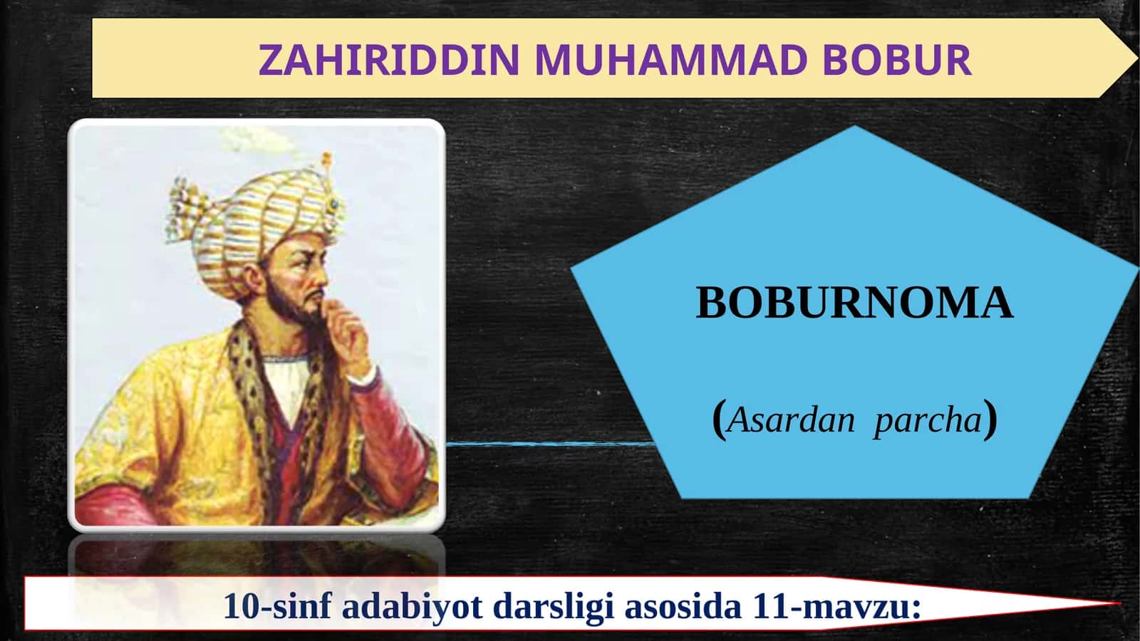 10-sinf Adabiyot fanidan Z. M. Boburning Boburnoma asari dars taqdimot 1