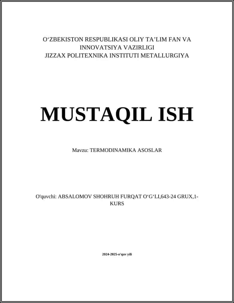 TERMODINAMIKA ASOSLAR 1