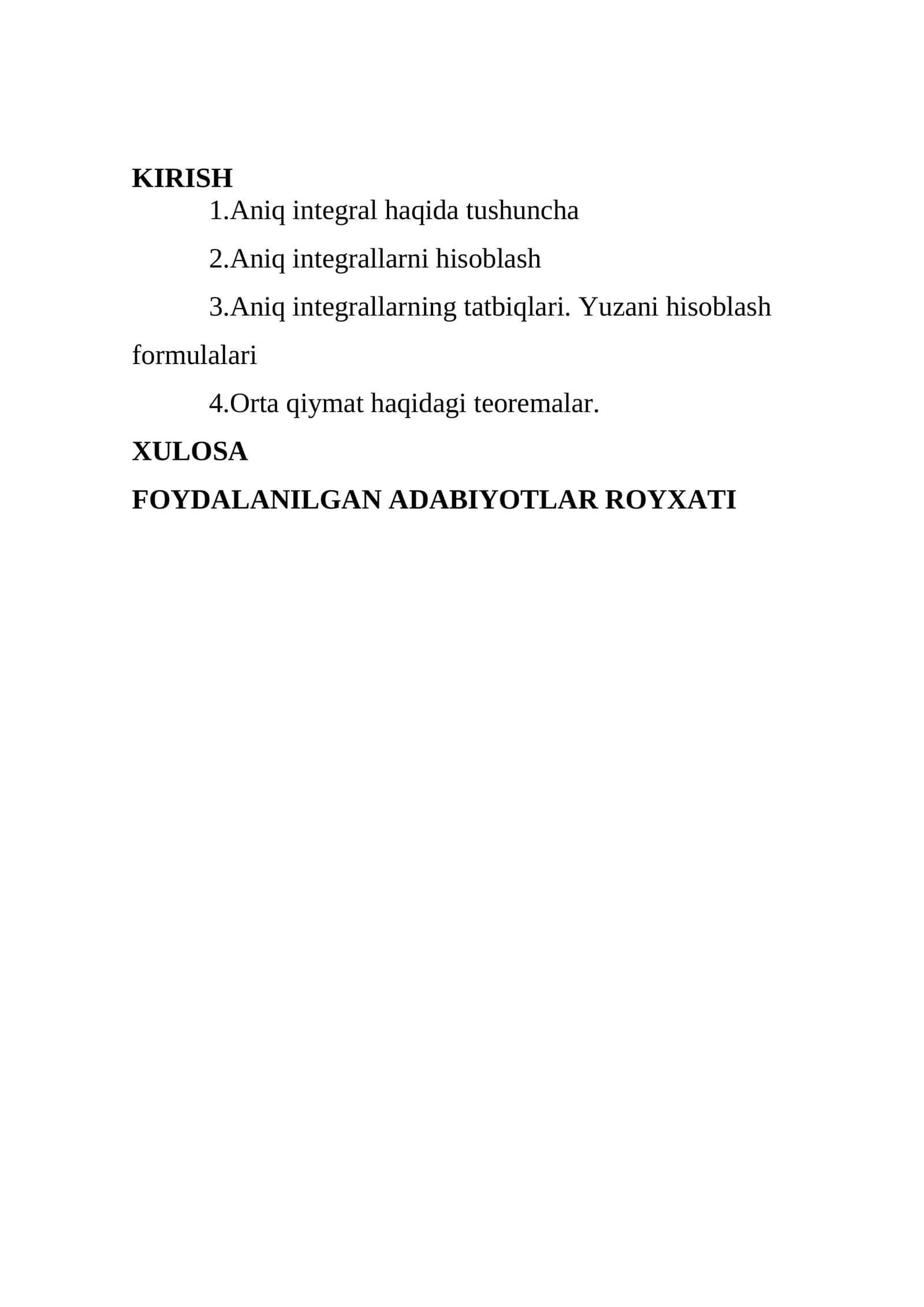 Aniq integrallarni hisoblash va oʻrta qiymat haqidagi teoremalar 1