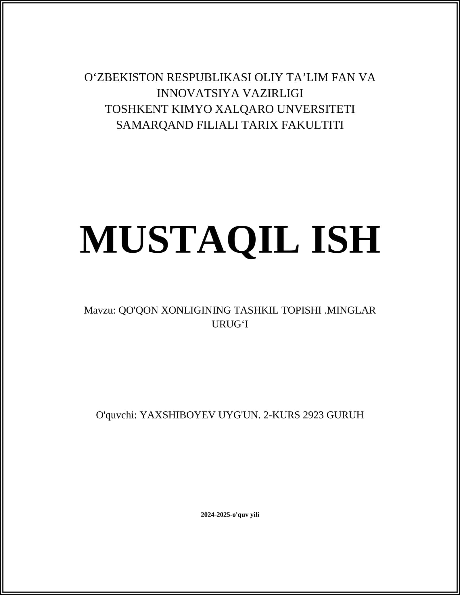 QO'QON XONLIGINING TASHKIL TOPISHI.MINGLAR URUG‘I 1