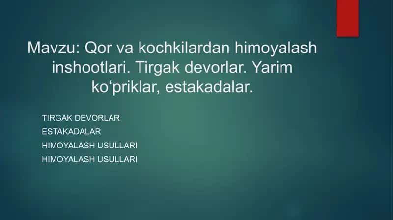 Qor va kochkilardan himoyalash inshootlari 1