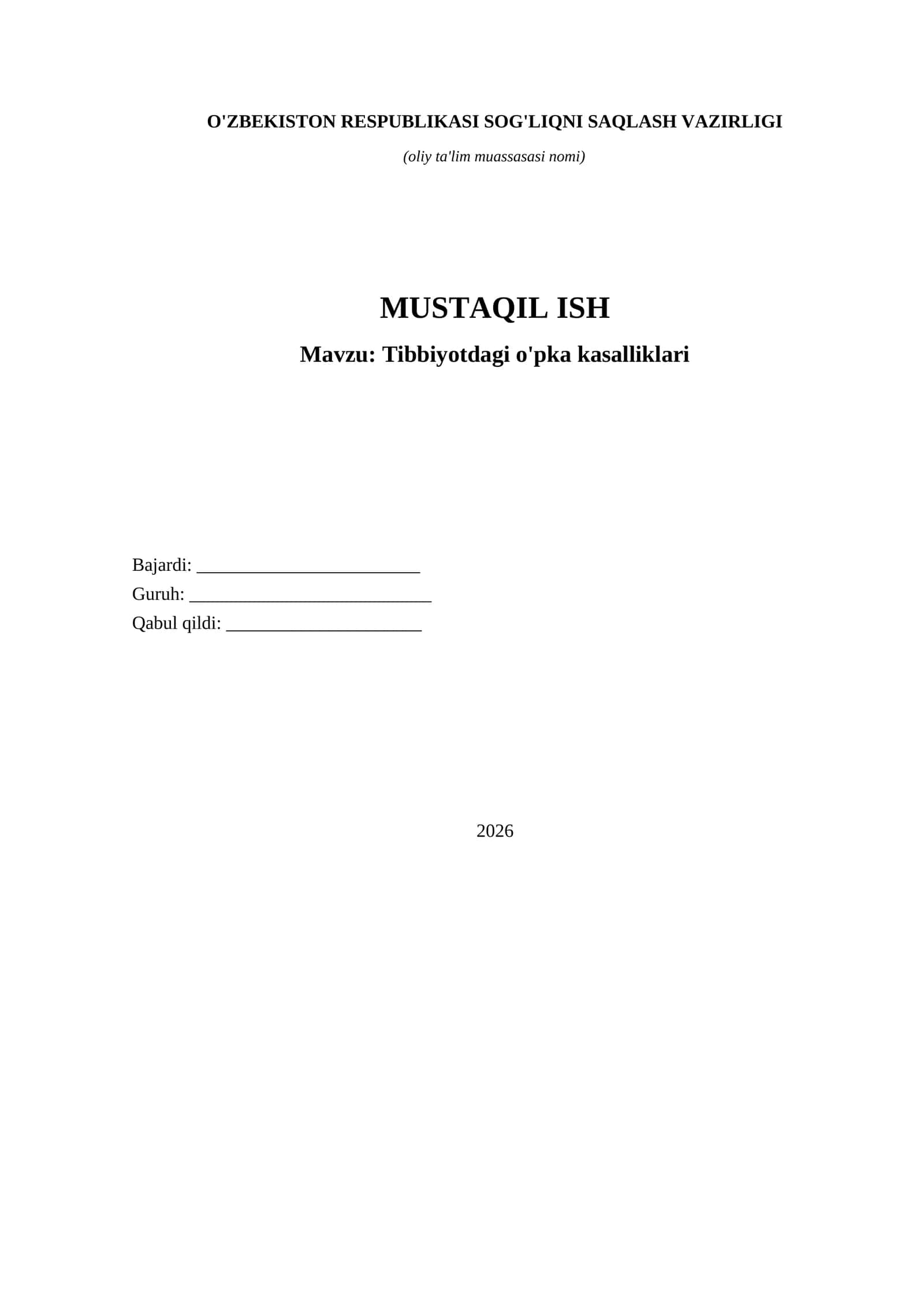 o'pka kasalliklari bo'yicha mustaqil ish 1