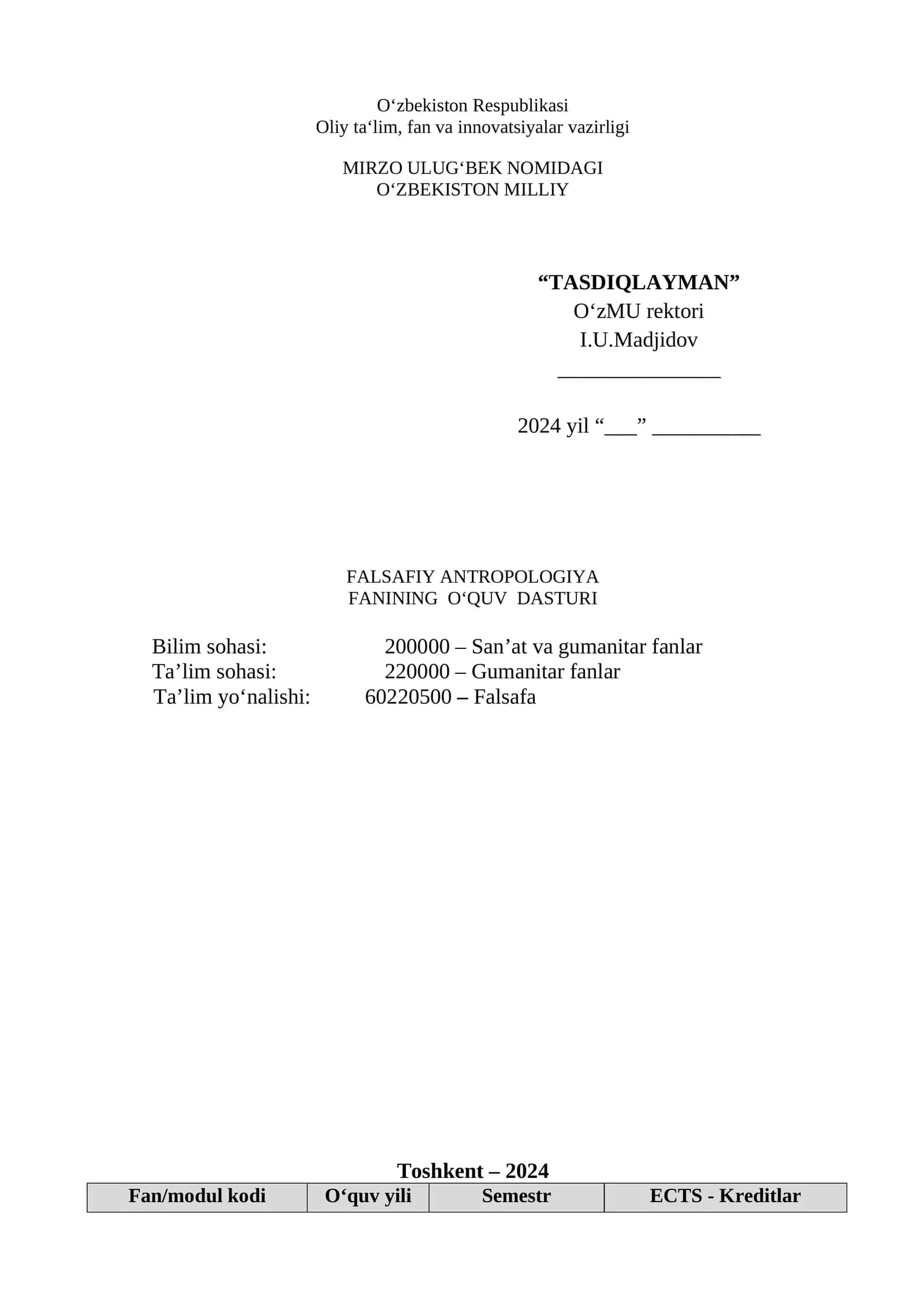 FALSAFIY ANTROPOLOGIYA FANINING O‘QUV DASTURI 1