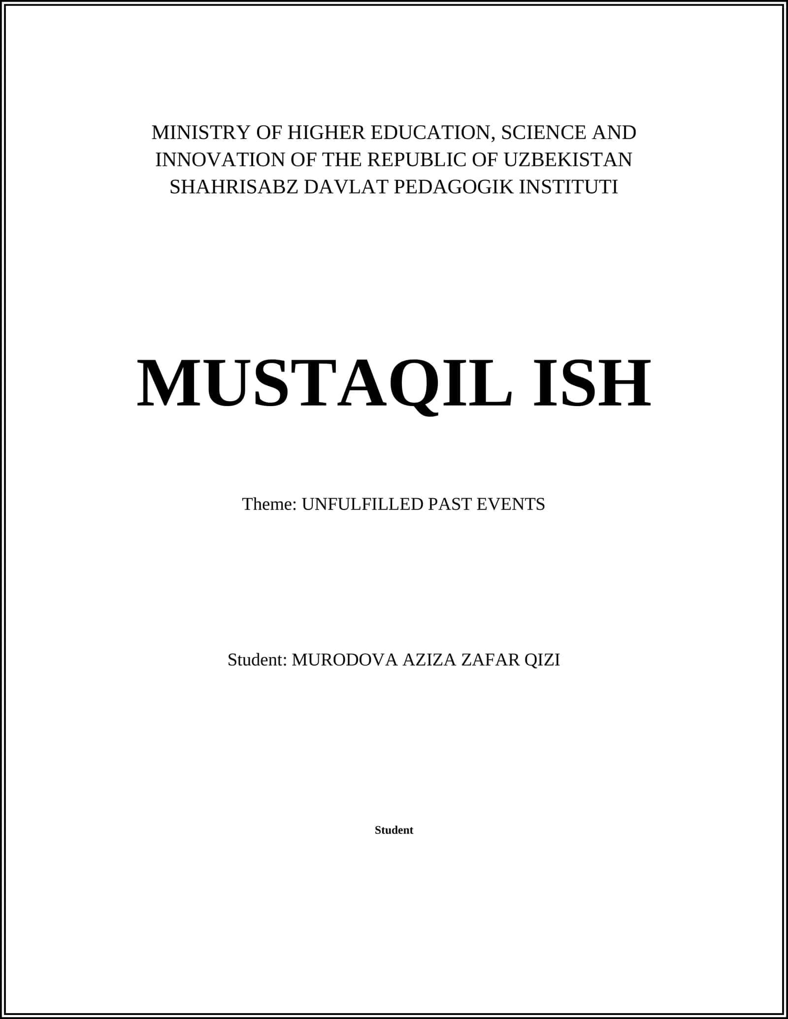 UNFULFILLED PAST EVENTS 1