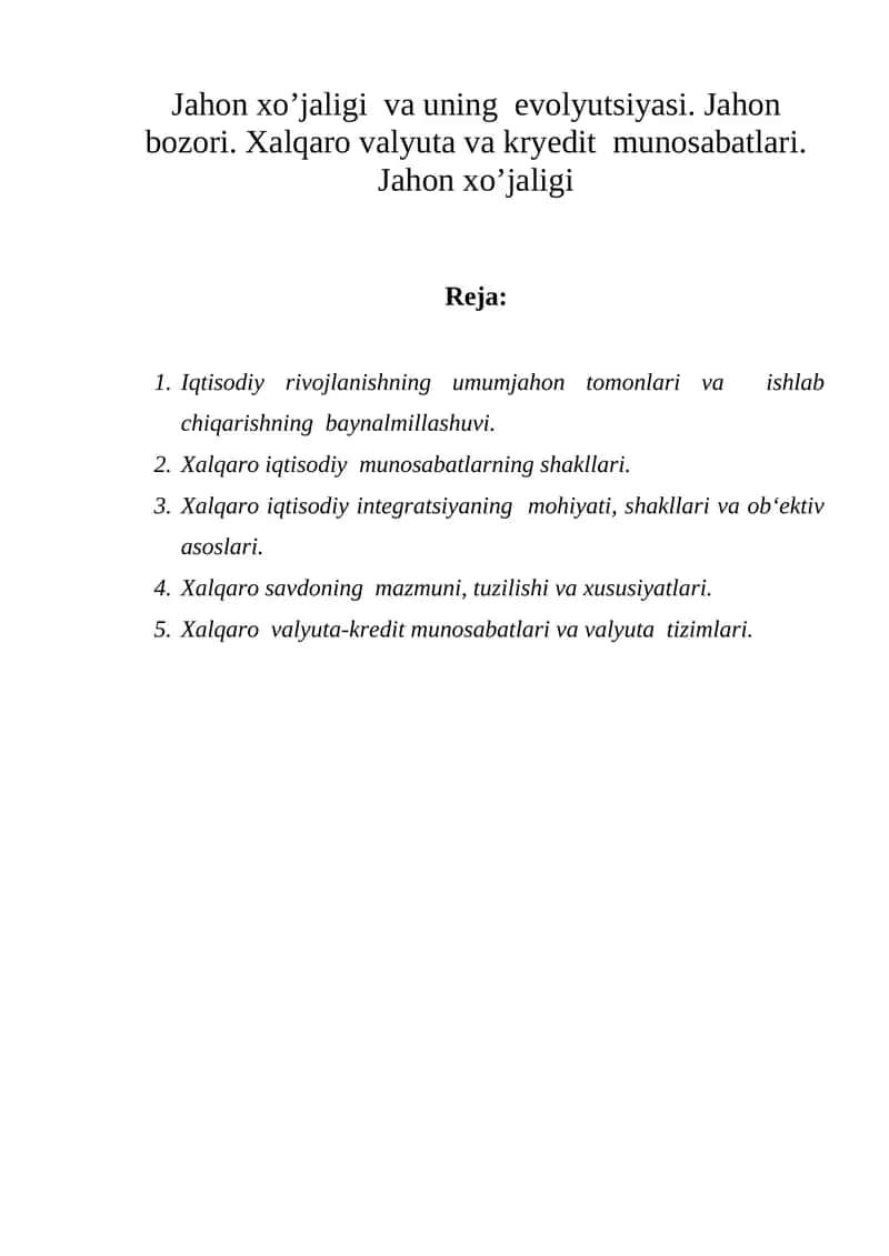 Jahon xo’jaligi va uning evolyutsiyasi 1