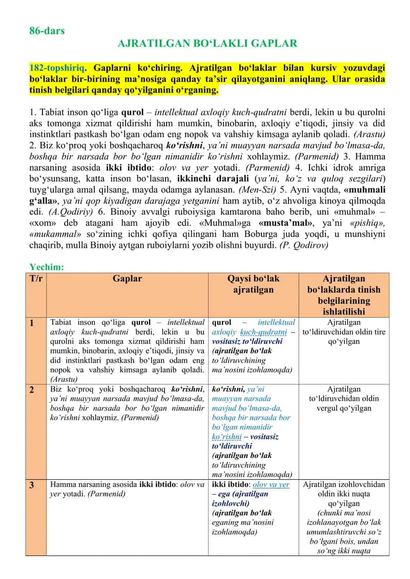 Ajratilgan Bo‘lakli Gaplar 1