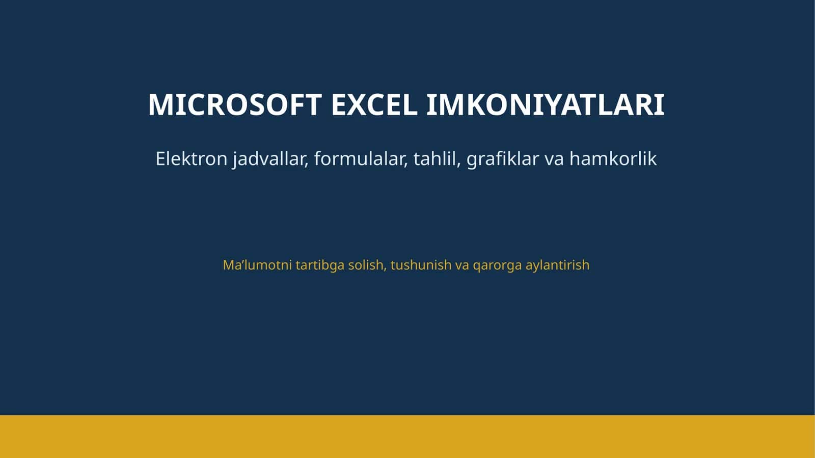 MICROSOFT EXCEL IMKONIYATLARI 1