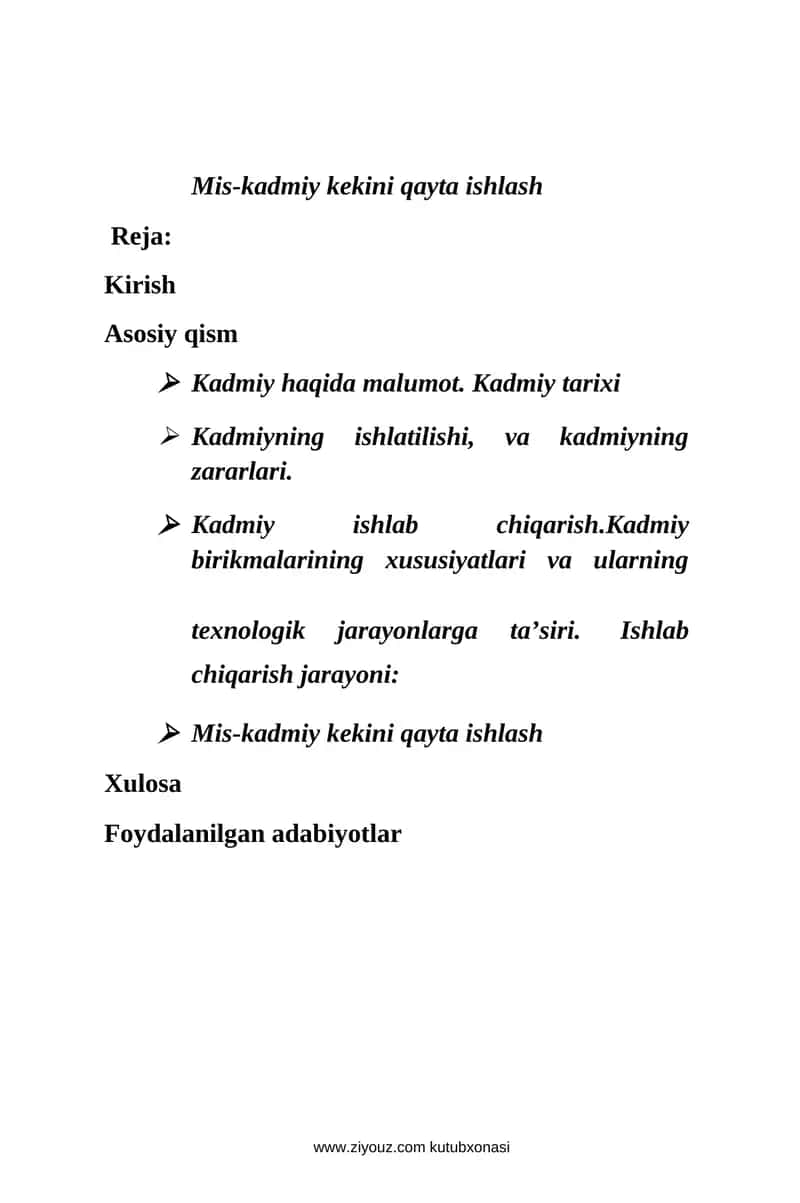 Mis-kadmiy kekini qayta ishlash 1
