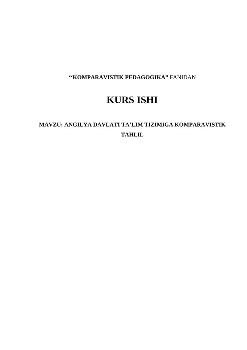 KOMPARAVISTIK PEDAGOGIKA KURSI 1