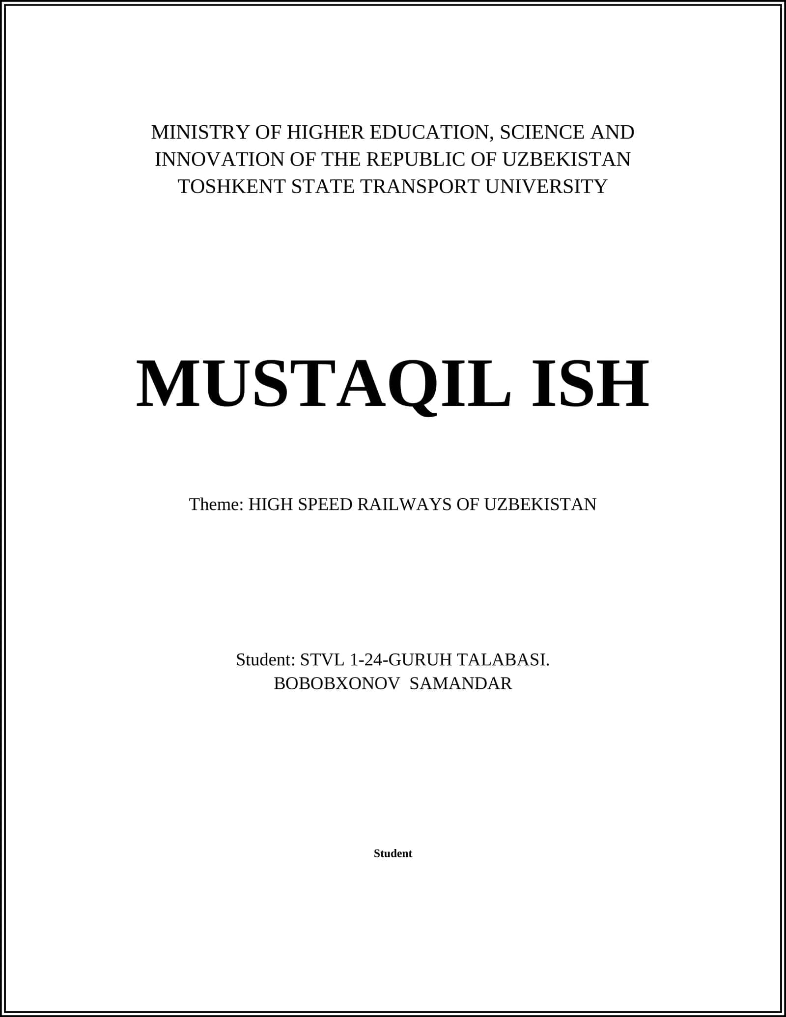 HIGH SPEED RAILWAYS OF UZBEKISTAN 1