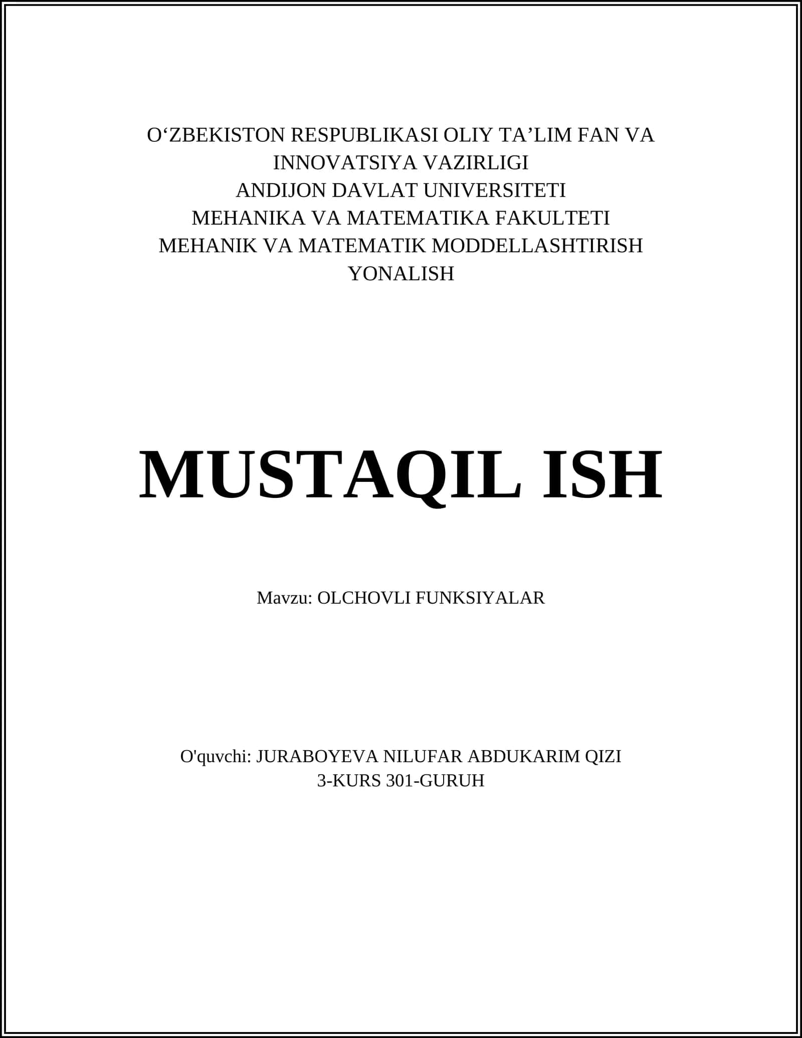 OLCHOVLI FUNKSIYALAR 1