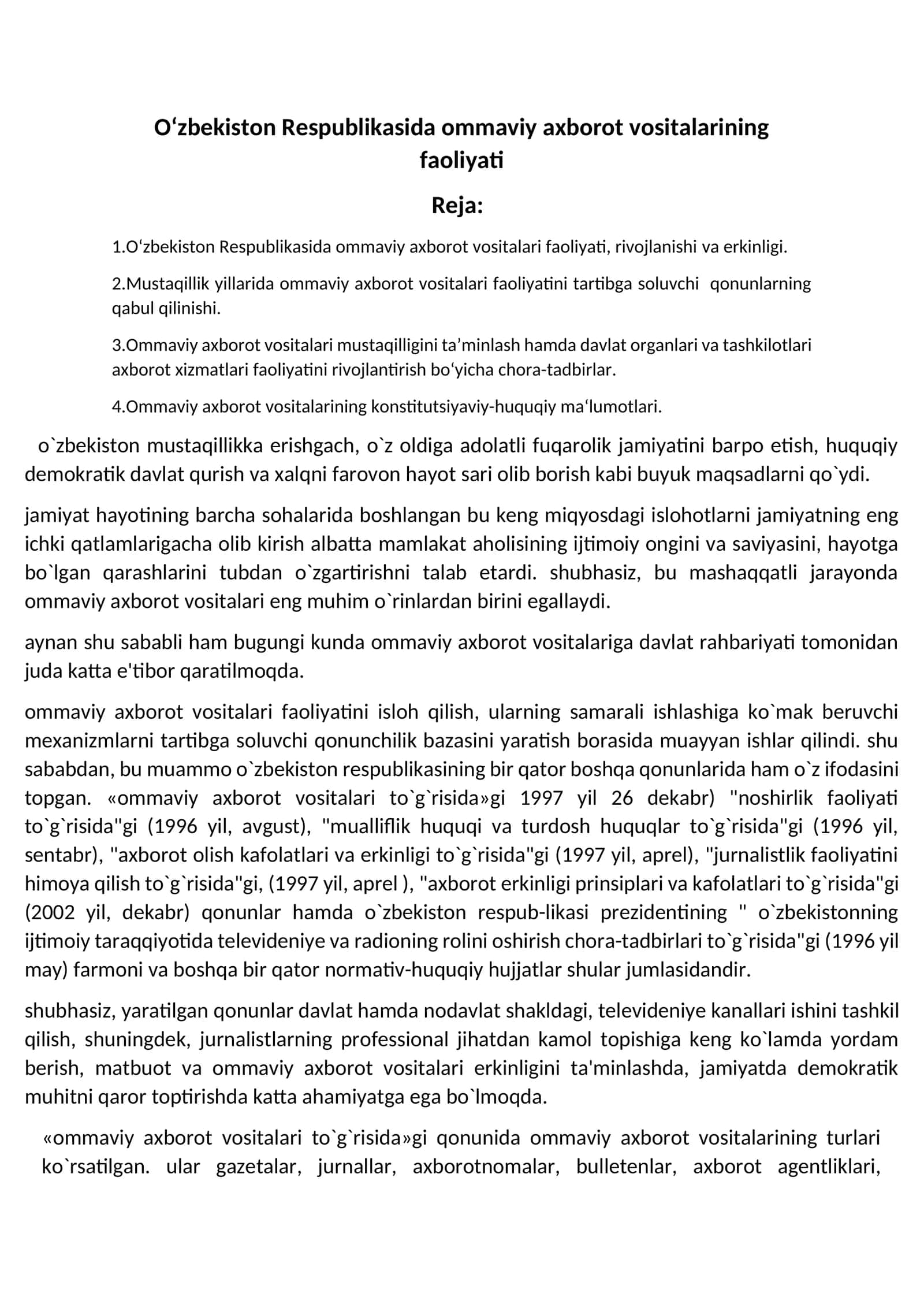 Ommaviy axborot vositalari faoliyati 1