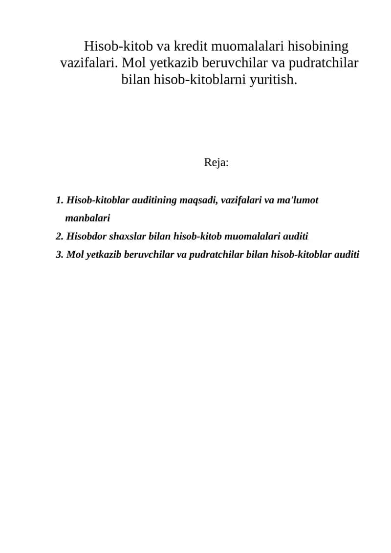 Hisob-kitob va kredit muomalalari 1