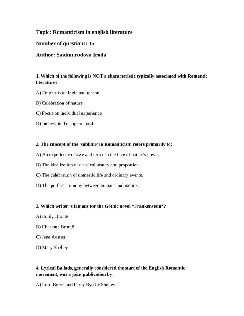 Romanticism in English Literature 1