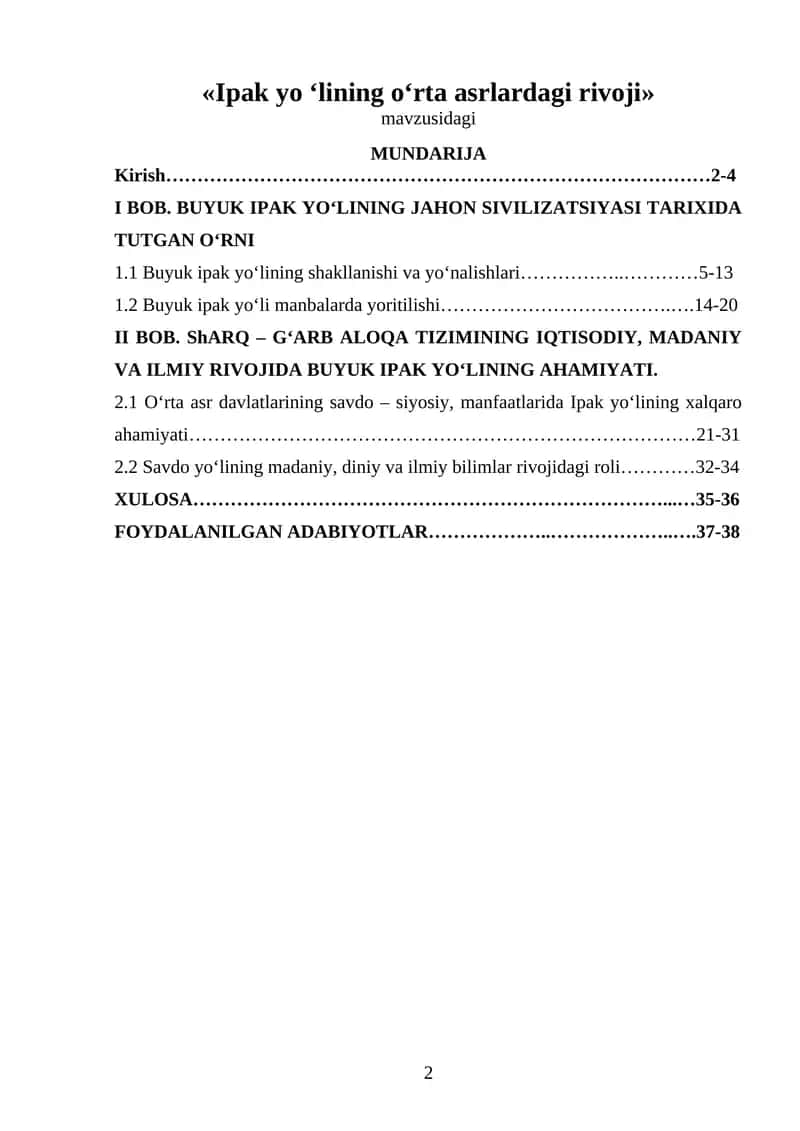 Buyuk ipak yo‘lining o‘rta asrlardagi rivoji 1