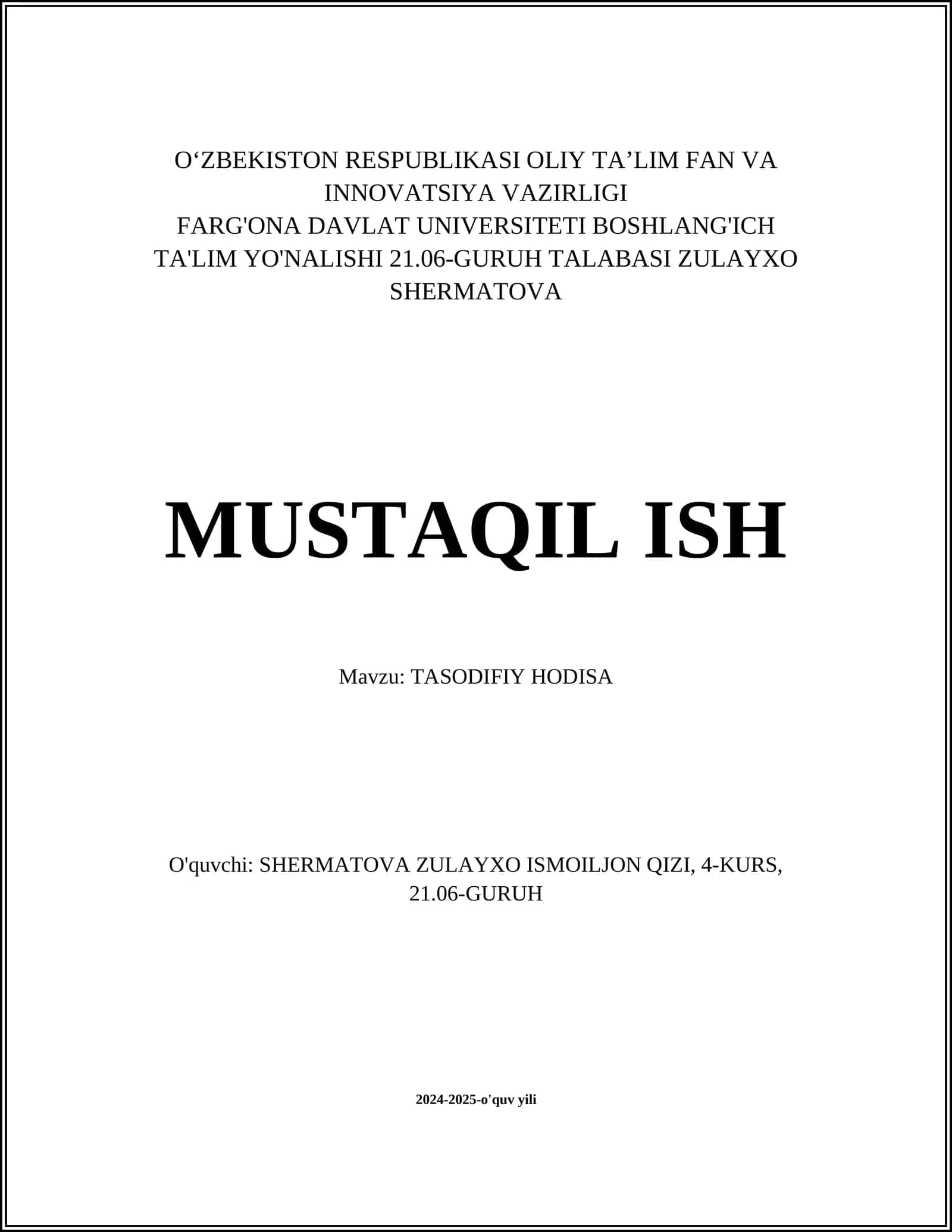 TASODIFIY HODISA 1