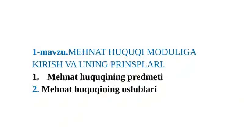 MEHNAT HUQUQI MODULIGA KIRISH VA UNING PRINSPLARI