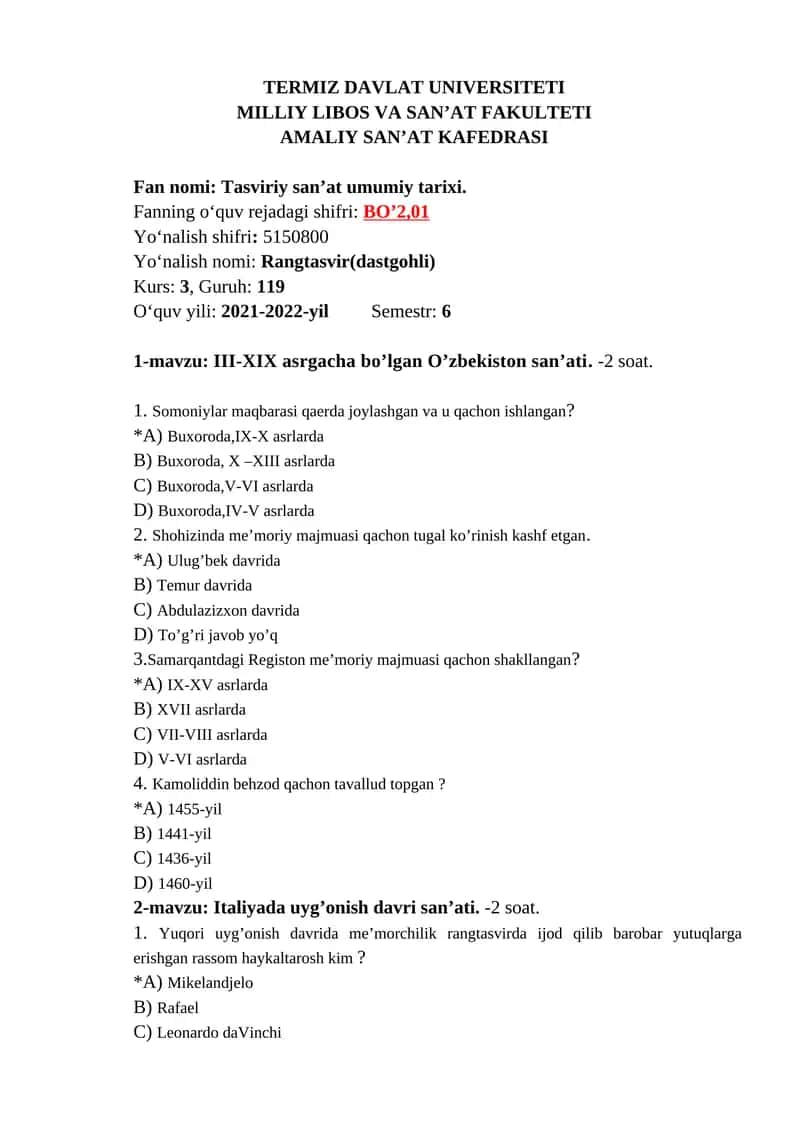 Tasviriy san’at umumiy tarixi 1