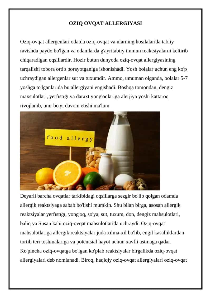 OZIQ OVQAT ALLERGIYASI 1
