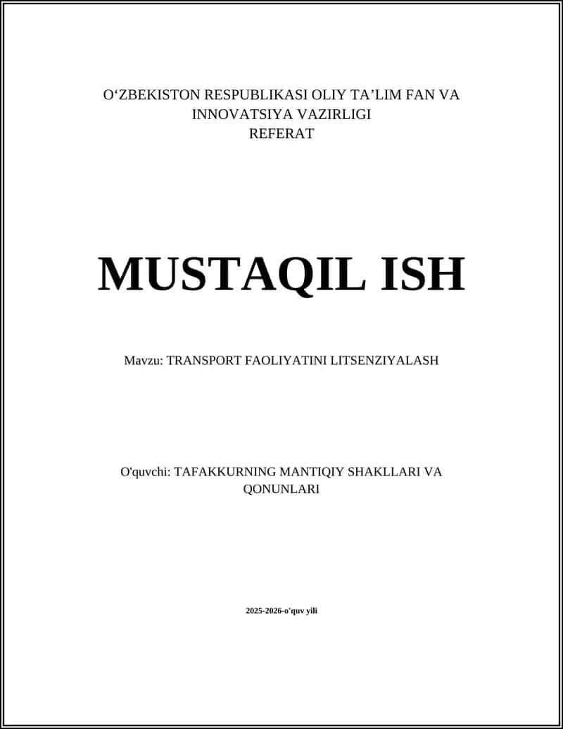 Transport faoliyatini litsenziyalash 1