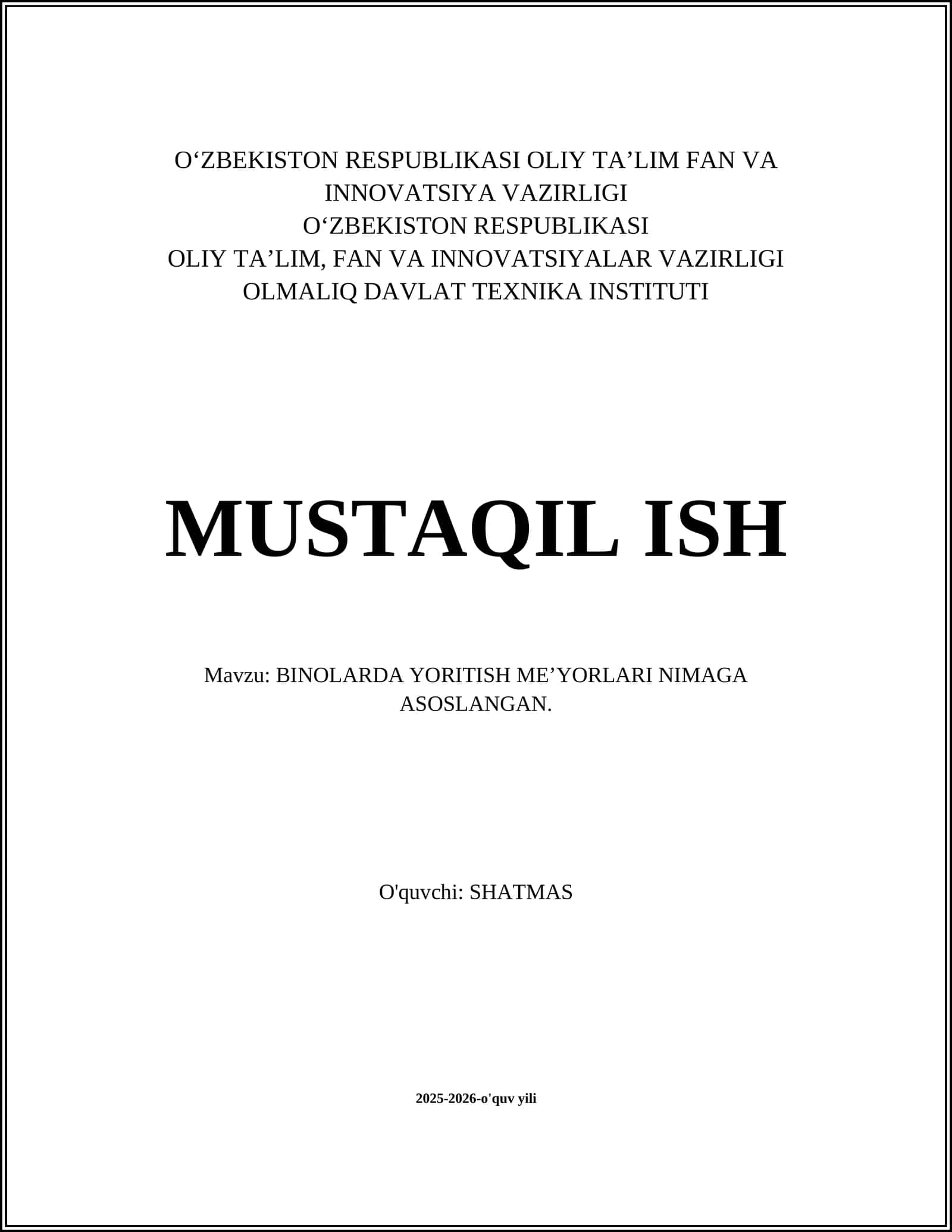 BINOLARDA YORITISH ME’YORLARI NIMAGA ASOSLANGAN 1