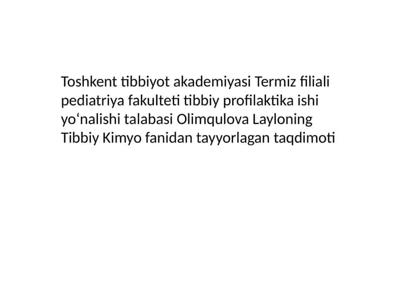 Tibbiy kimyo fanidan ta'lim 1