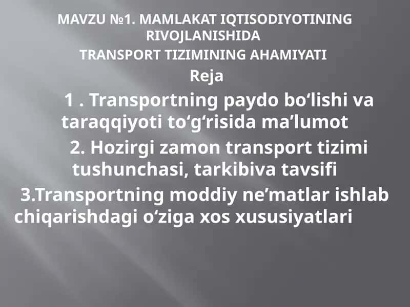 Transport tiziminin ahmiyati 1