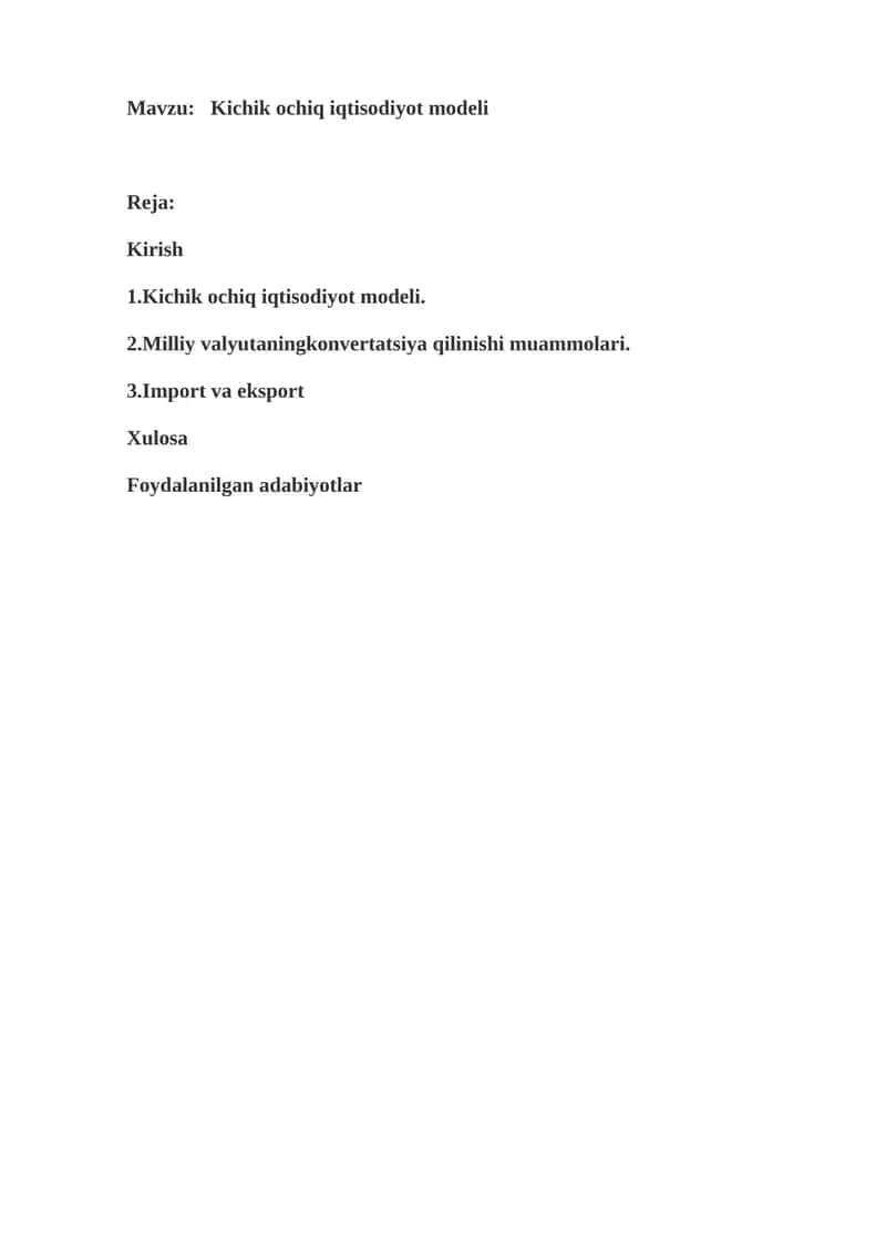 Kichik ochiq iqtisodiyot modeli 1