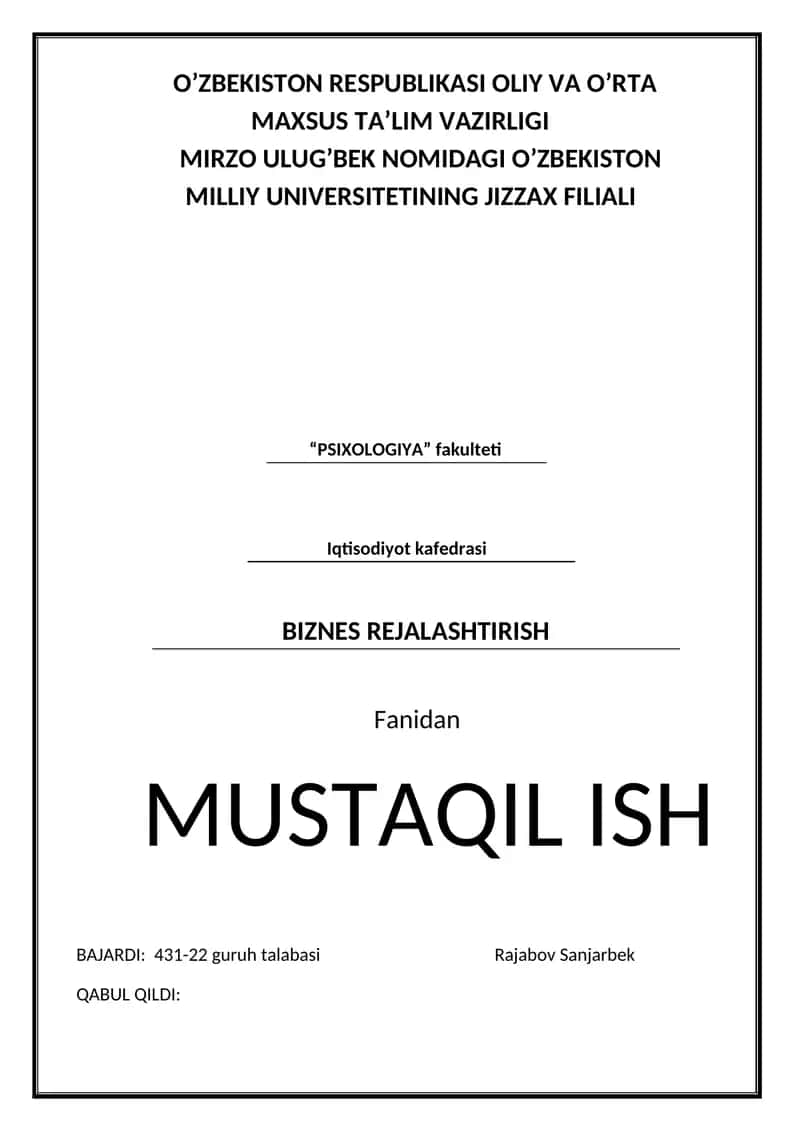 Tadbirkorlik faoliyatini (biznesni) boshlash 1