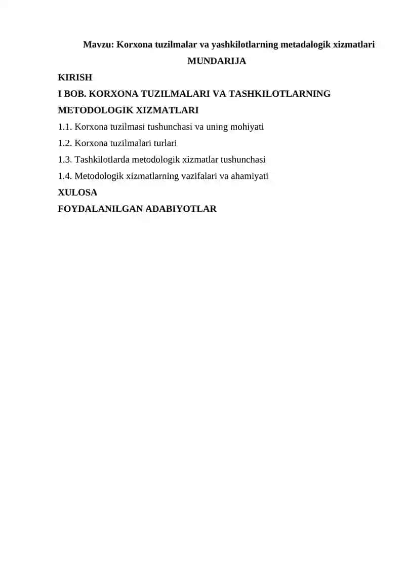Korxona tuzilmalar va yashkilotlarning metadalogik xizmatlari