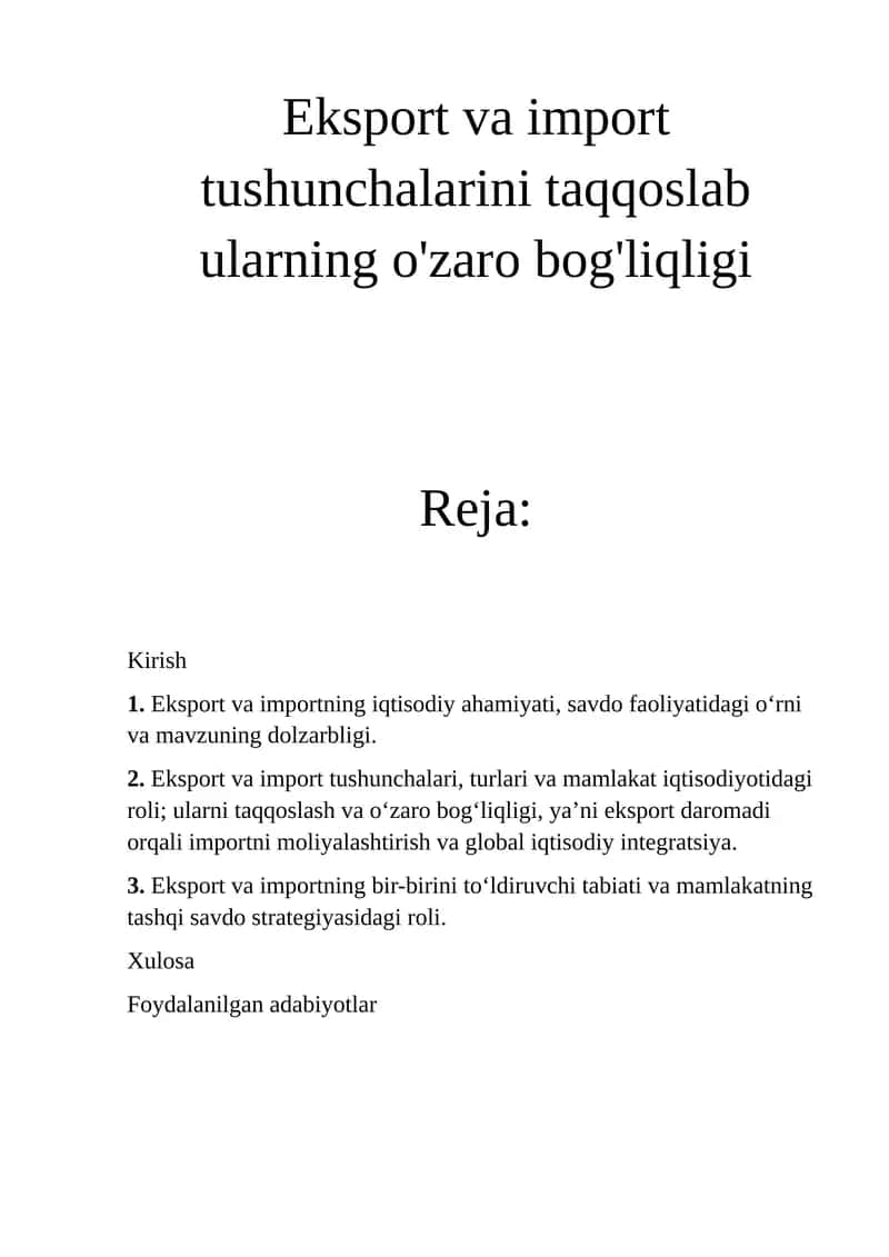 Eksport va import tushunchalari 1