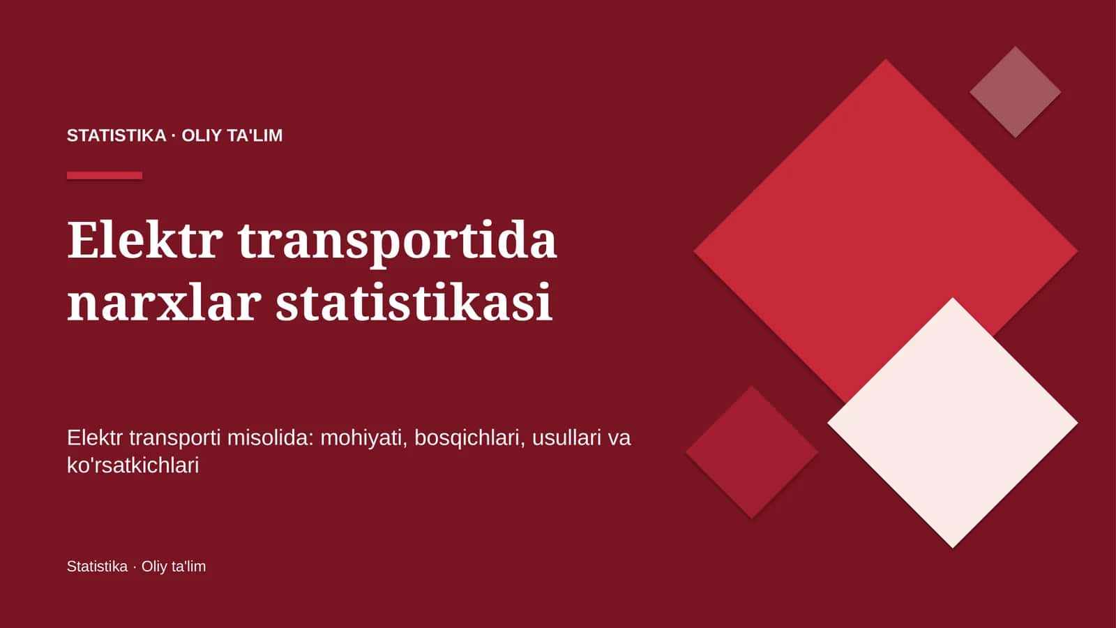 Elektr transportida narxlar statistikasi 1