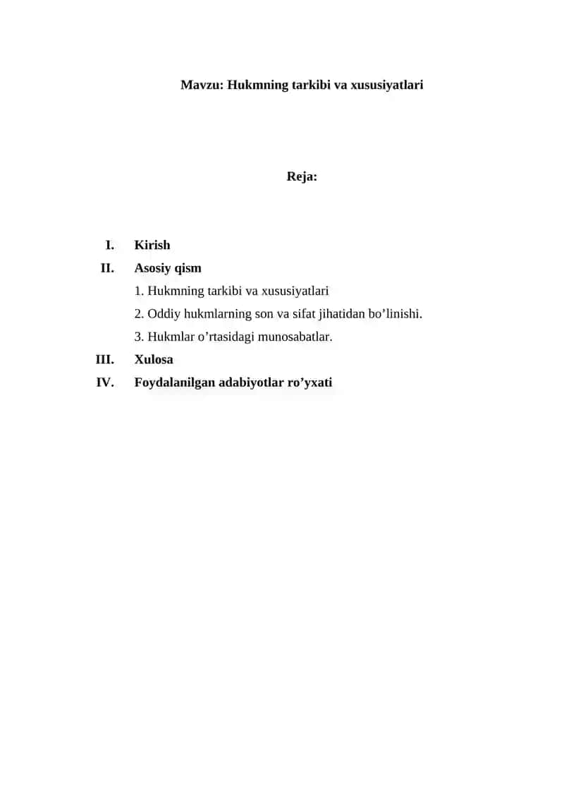 Hukmning tarkibi va xususiyatlari