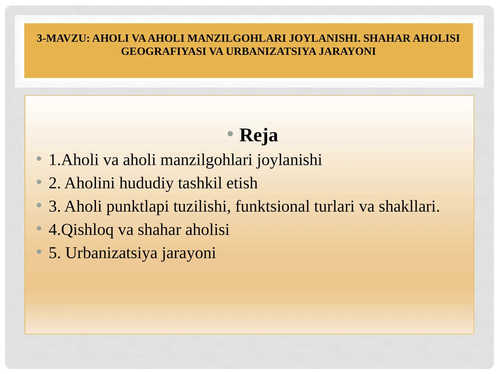 Aholi va aholi manzilgohlari joylanishi 1