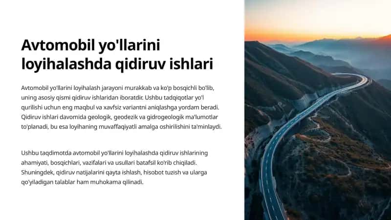 Avtomobil yo'llarini loyihalashda qidiruv ishlari 1