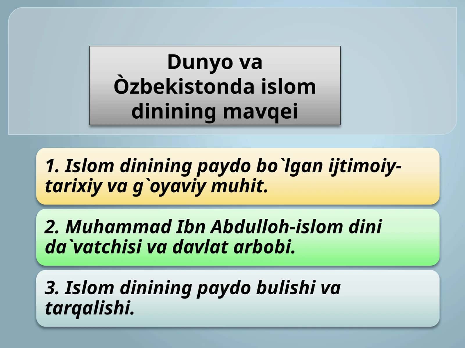 Dunyova O'zbekistonda islom dinining mavqei 1