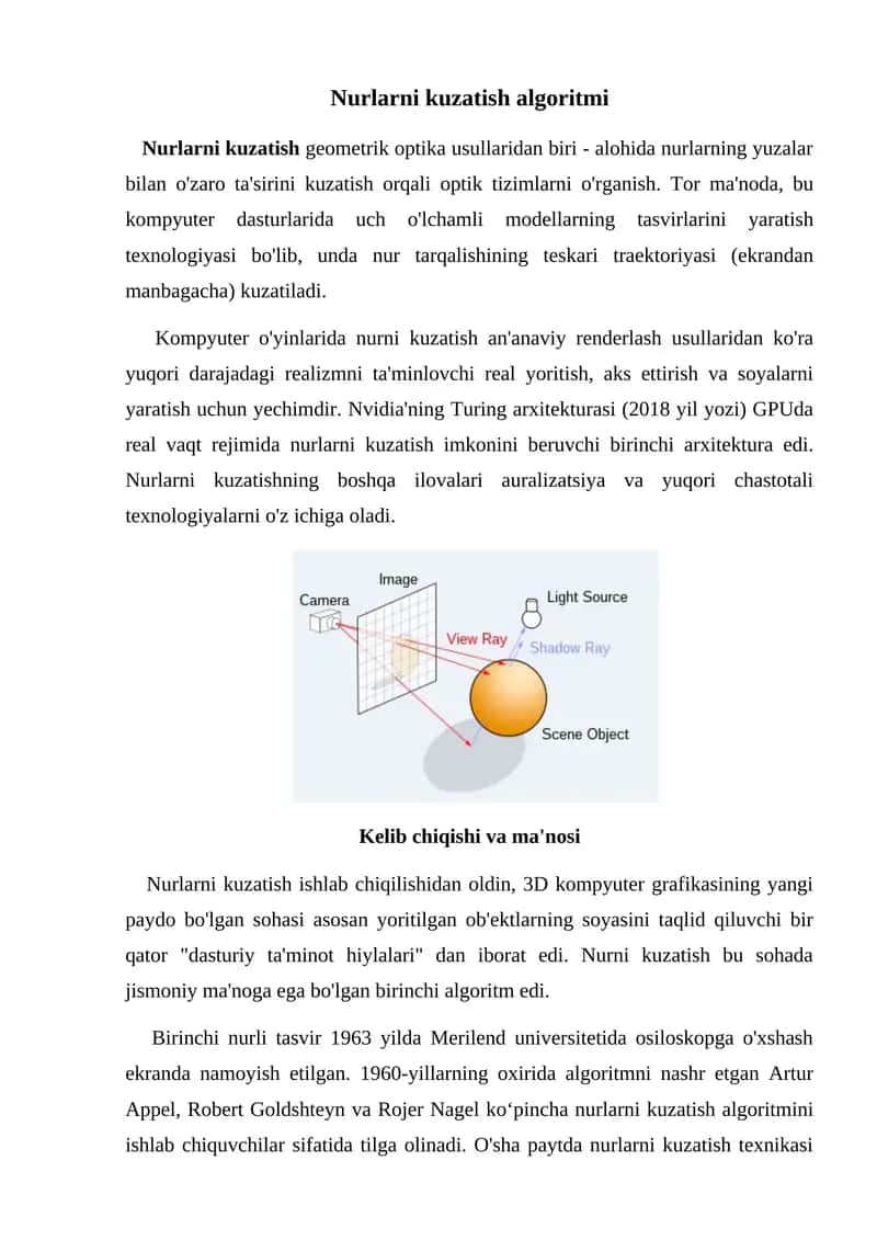 Nurlarni kuzatish algoritmi 1
