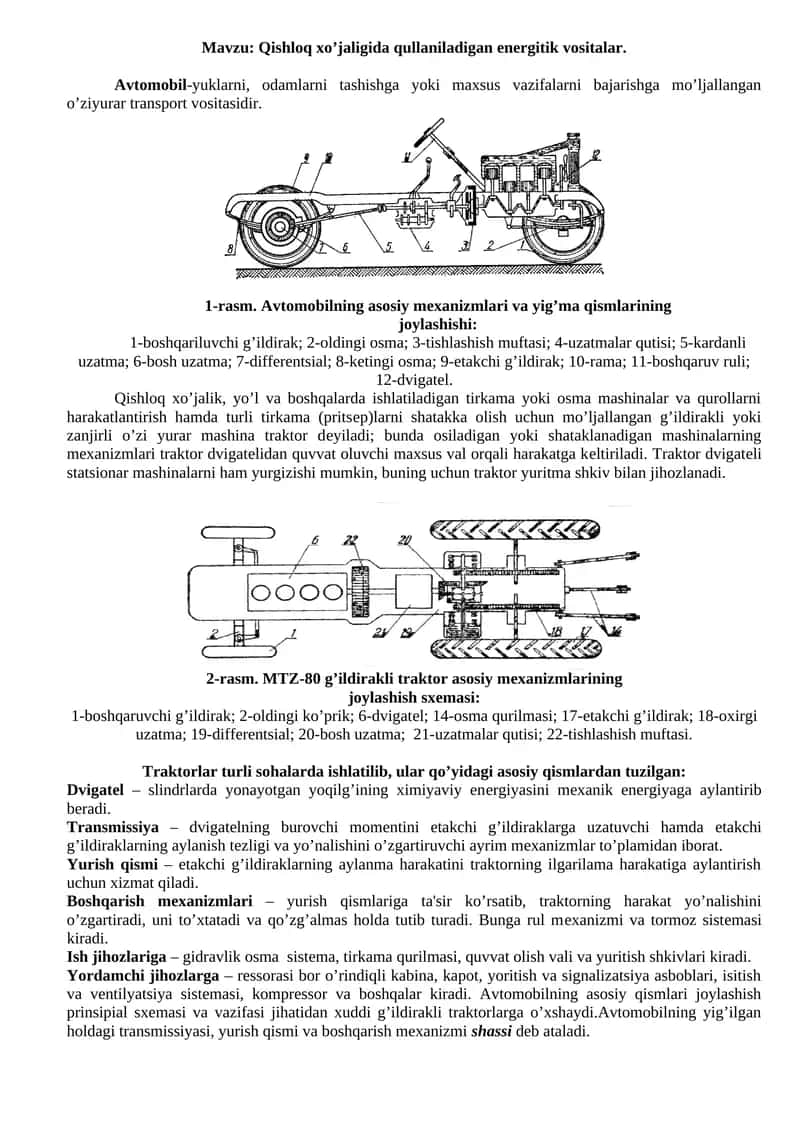 Qishloq xo’jaligida qullaniladigan energitik vositalar 1