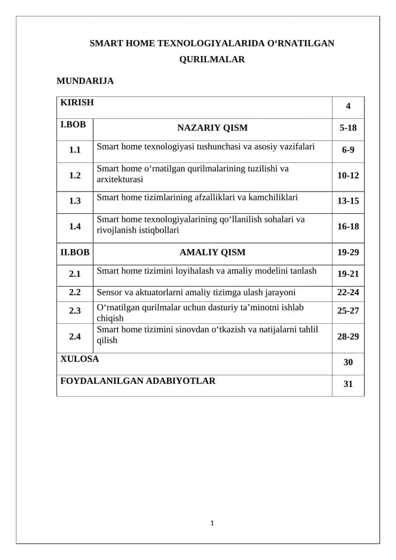 SMART HOME TEXNOLOGIYALARIDA O‘RNATILGAN QURILMALAR 1