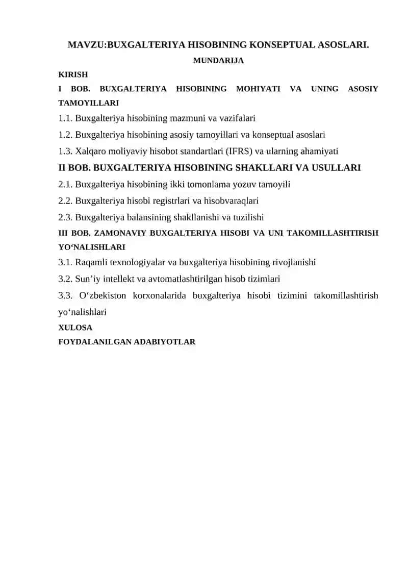 BUXGALTERIYA HISOBINING KONSEPTUAL ASOSLARI