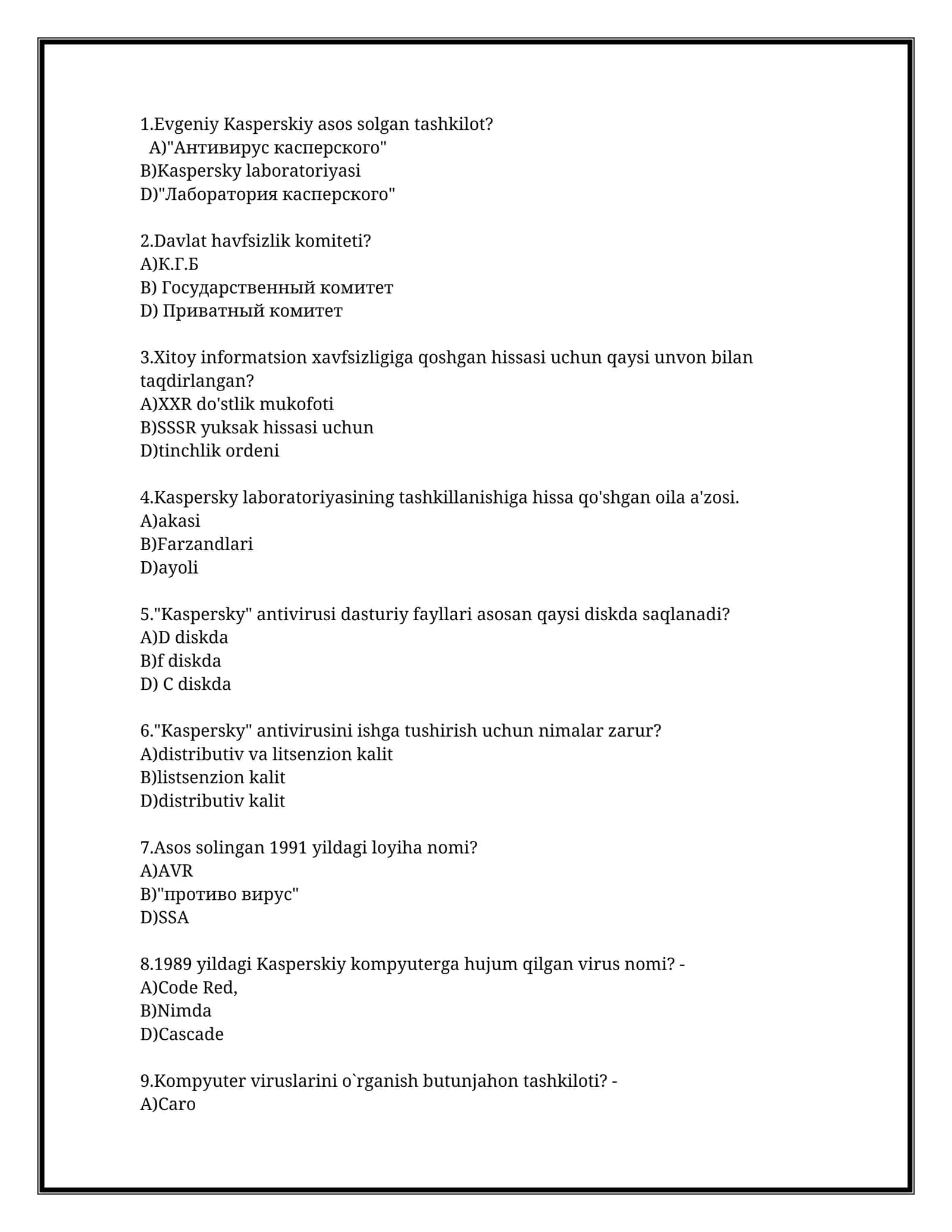 Evgeniy Kasperskiy asos solgan tashkilot? 1