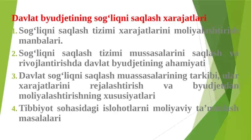 Davlat byudjetining sog‘liqni saqlash xarajatlari 1