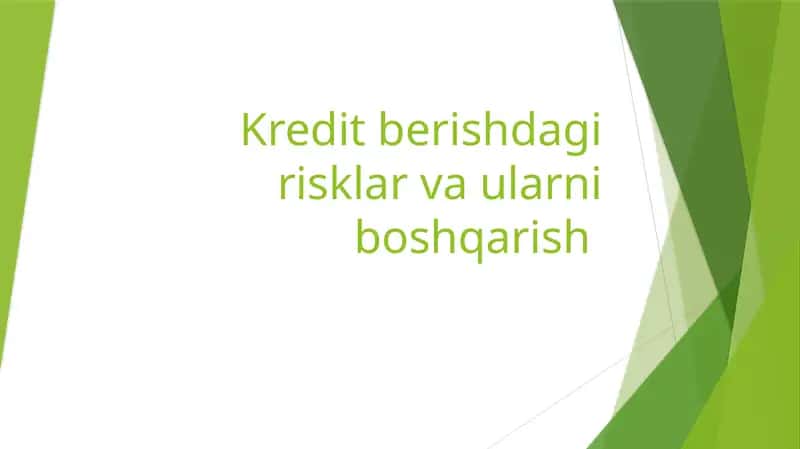 Kredit berishdagi risklar va ularni boshqarish 1