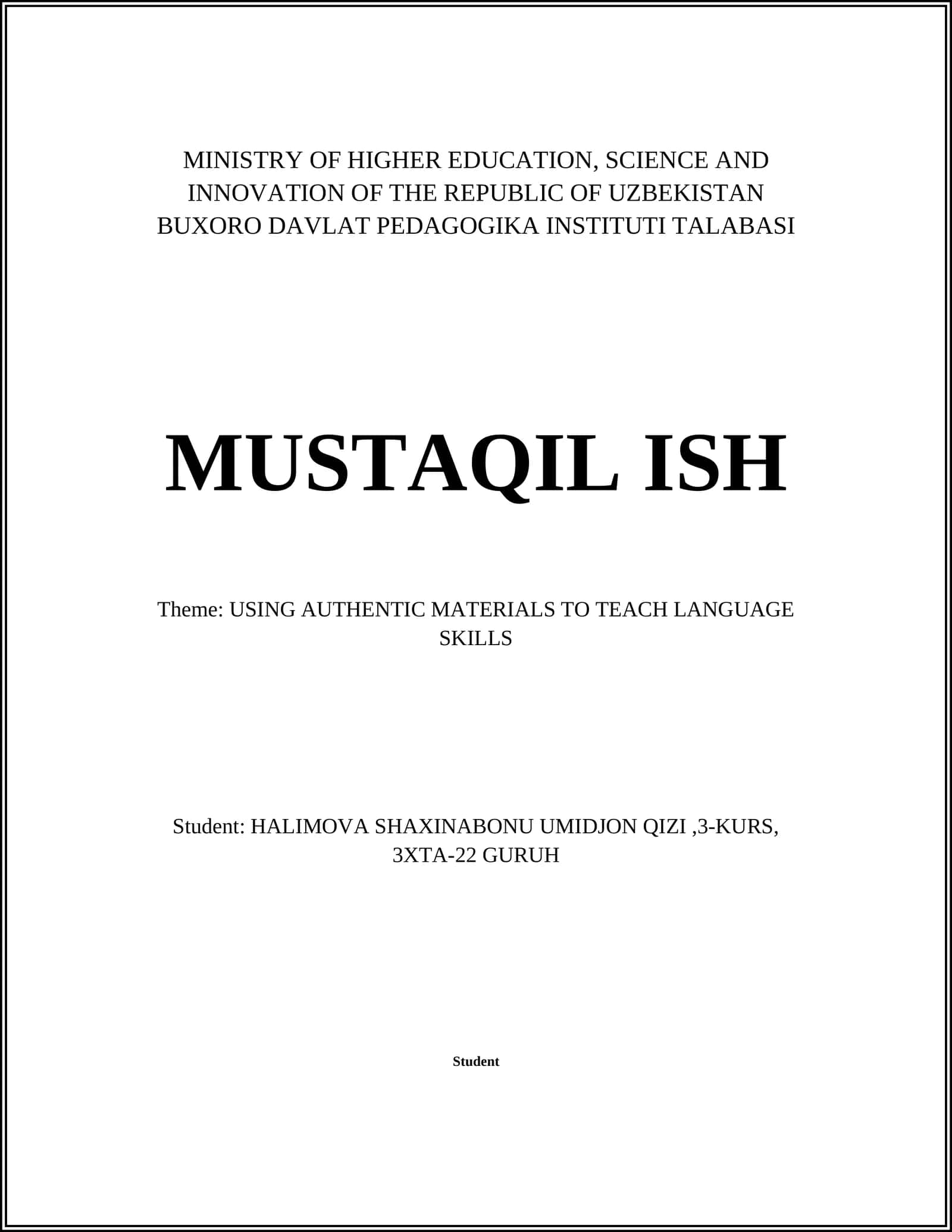 MUSTAQIL ISH 1