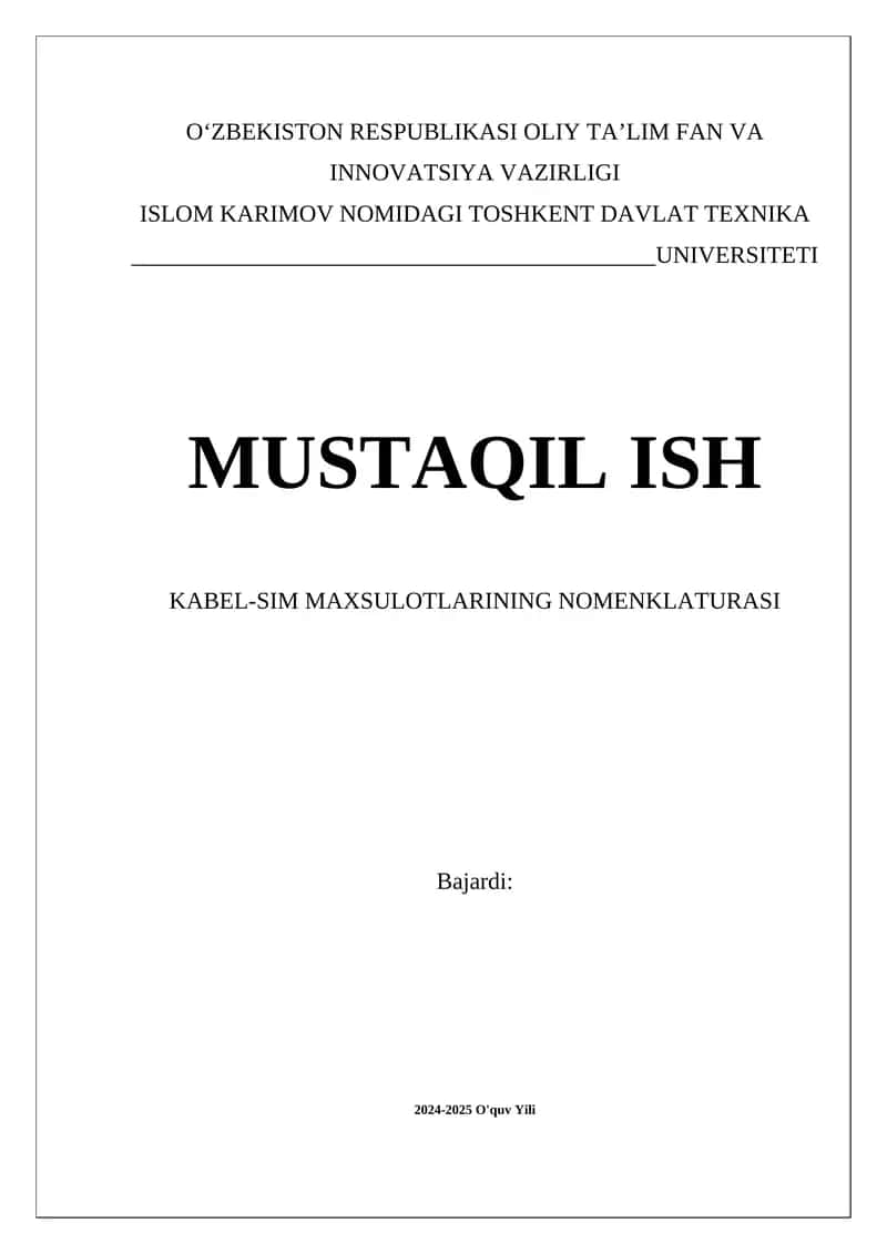 KABEL-SIM MAXSULOTLARINING NOMENKLATURASI 1