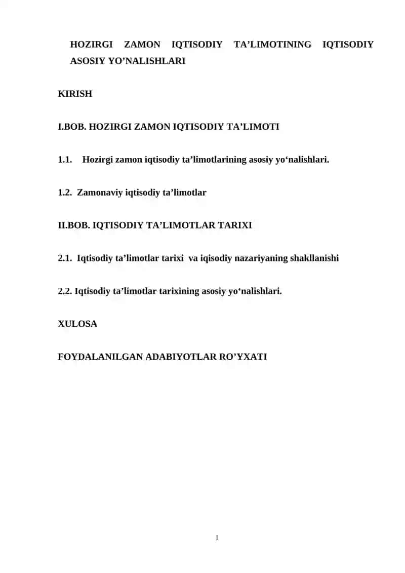 Hozirgi zamon iqtisodiy ta’limotlarining asosiy yo‘nalishlari