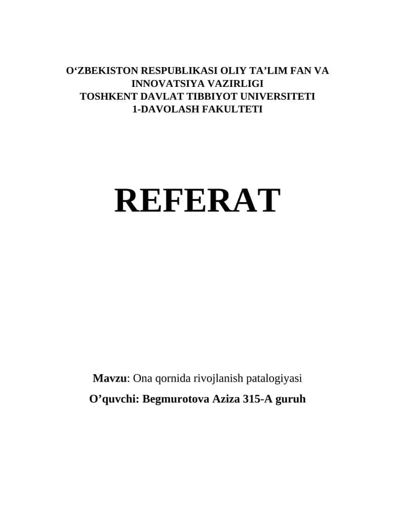 Ona qornida rivojlanish patalogiyasi 1